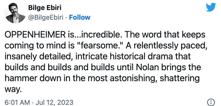 盛赞不绝！诺兰新片《奥本海默》首波口碑曝光(图3)