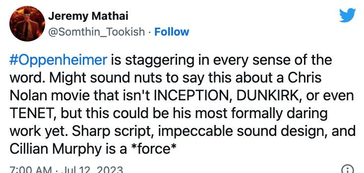盛赞不绝！诺兰新片《奥本海默》首波口碑曝光(图2)